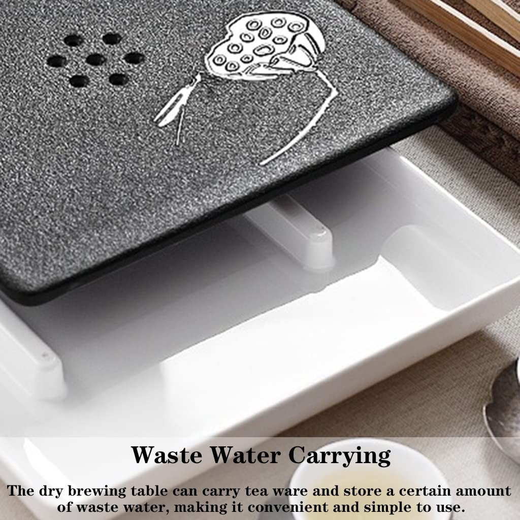 Bandeja de té con depósito - Bandeja de té Kungfu Chino con depósito de Agua (Negra, 28 x 14 x 2,8 cm)