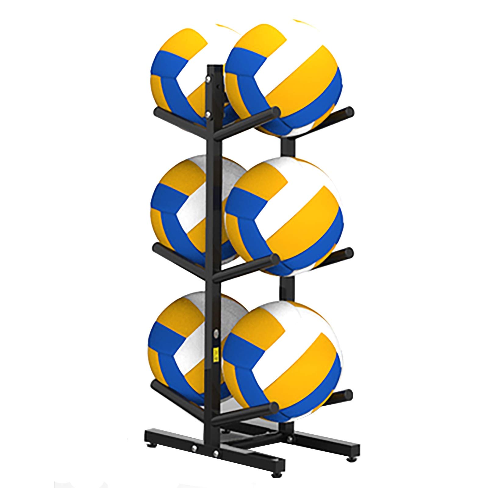 Expositor Vertical Doble para 6 Pelotas, Organizador metálico de 3 Niveles para Equipos Deportivos de Voleibol, Baloncesto y fútbol, Ideal para Garaje Interior.