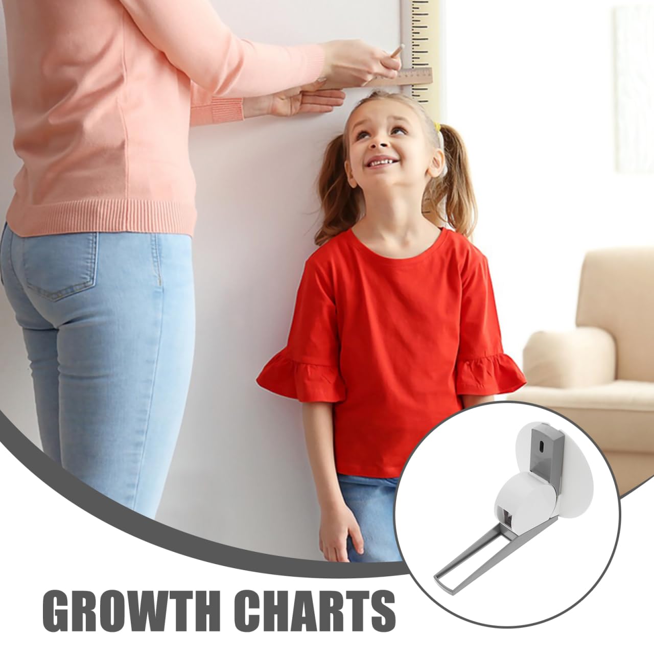 TOPBATHY Toise Murale Rétractable 2.20 M Ruban À Mesurer La Hauteur Pour Enfants Et Adultes Mesure De La Taille Instrument De Mesure Avec Plaque Murale 1 Pièce