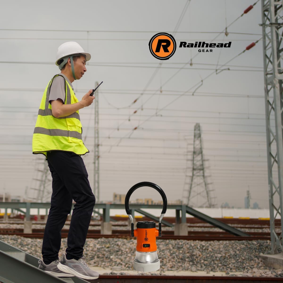 Railhead Railroad Orange Trainman Lantern , Outdoor LED Battery Operated Light for Signaling and Hanging Lamp on Arm , Water-Resistant with Magnets RH-TL2024