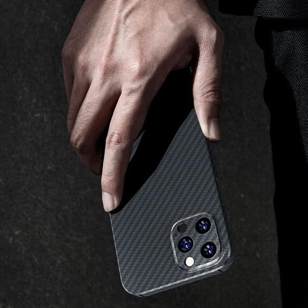 RIZZ Case Compatible with iPhone 14 PRO MAX Real Carbon Fiber, Slim, Aramid Fiber Cover, Aviation Grade Material, Ultrathin, Phone Cases for Men, Compatible Wireless Charging, Drop Protection，Black
