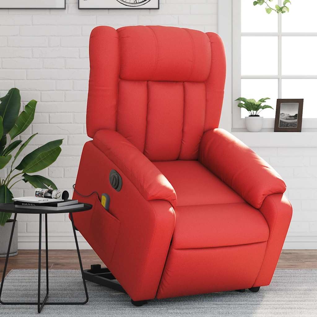 Genérico Sillón de majaje elevable eléctrico Cuero Artificial Rojo,Mobiliario,Sillas,Sillones,3205290
