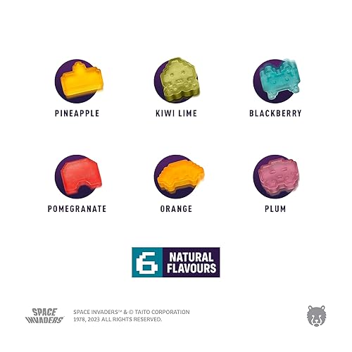 Miniatura 4 de Powerbeärs Space Invaders™ Gamer Gummies - 20% de jugo de fruta, vitaminas, 6 sabores afrutados (paquete de 4 x 4.4 onzas)