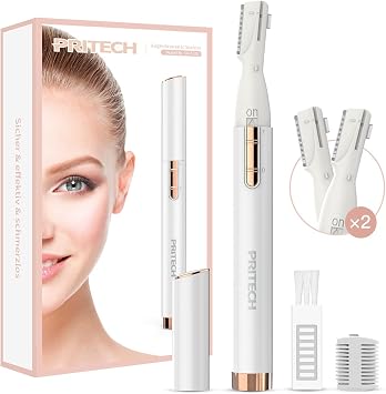 Electric Eyebrow Trimmer - Facial Hair Remover for Eyebrows, Face, Chin, Neck & Upper Lip - Painless Precision Shaver with Comb & Replaceable Blades - Battery Powered & Portable for Peach Fuzz & Body