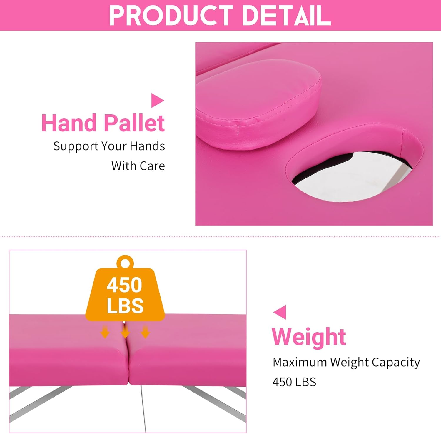 Massage Table Massage Bed,73 Inch Height Adjustable 2 Fold Aluminium PU Leather Beauty Spa Bed Salon Table w/Face Cradle Carry Case PortableTatto Lash Therapy Treatment, Pink