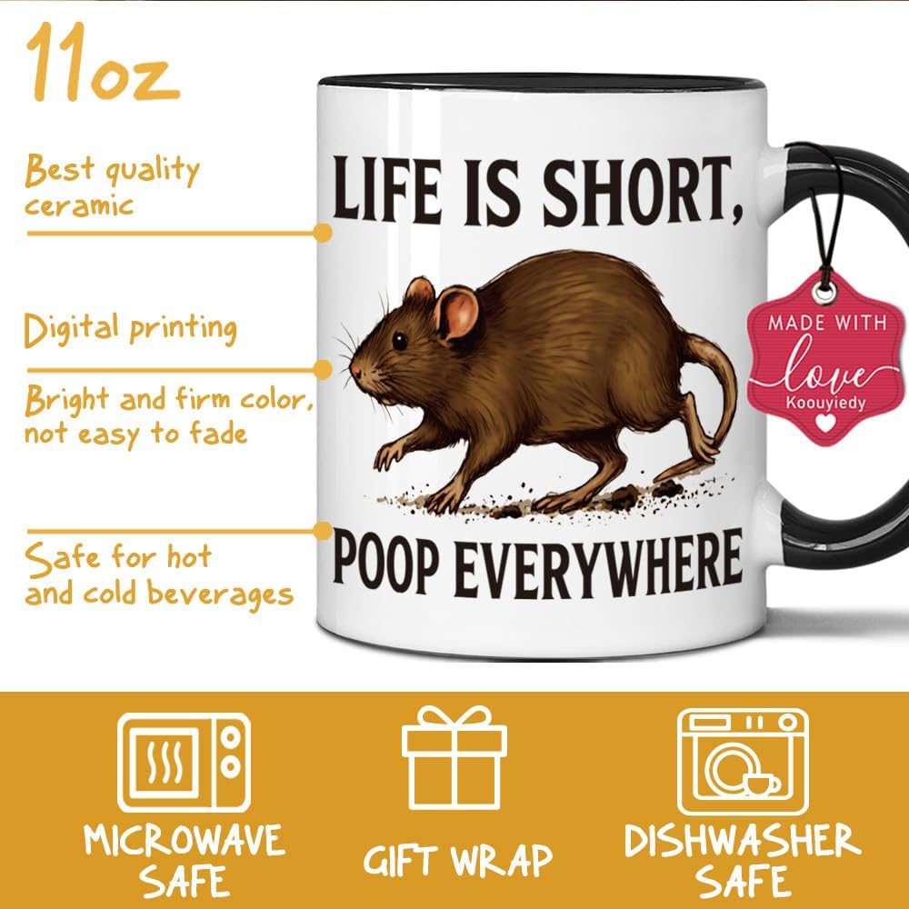 Life Is Short, Poop Everywhere Funny Rat Mug, Funny Coffee Mug Gifts for Friends Bestie Mom Sister Aunt Dad, Animal Theme Gifts for Christmas Birthday image 4
