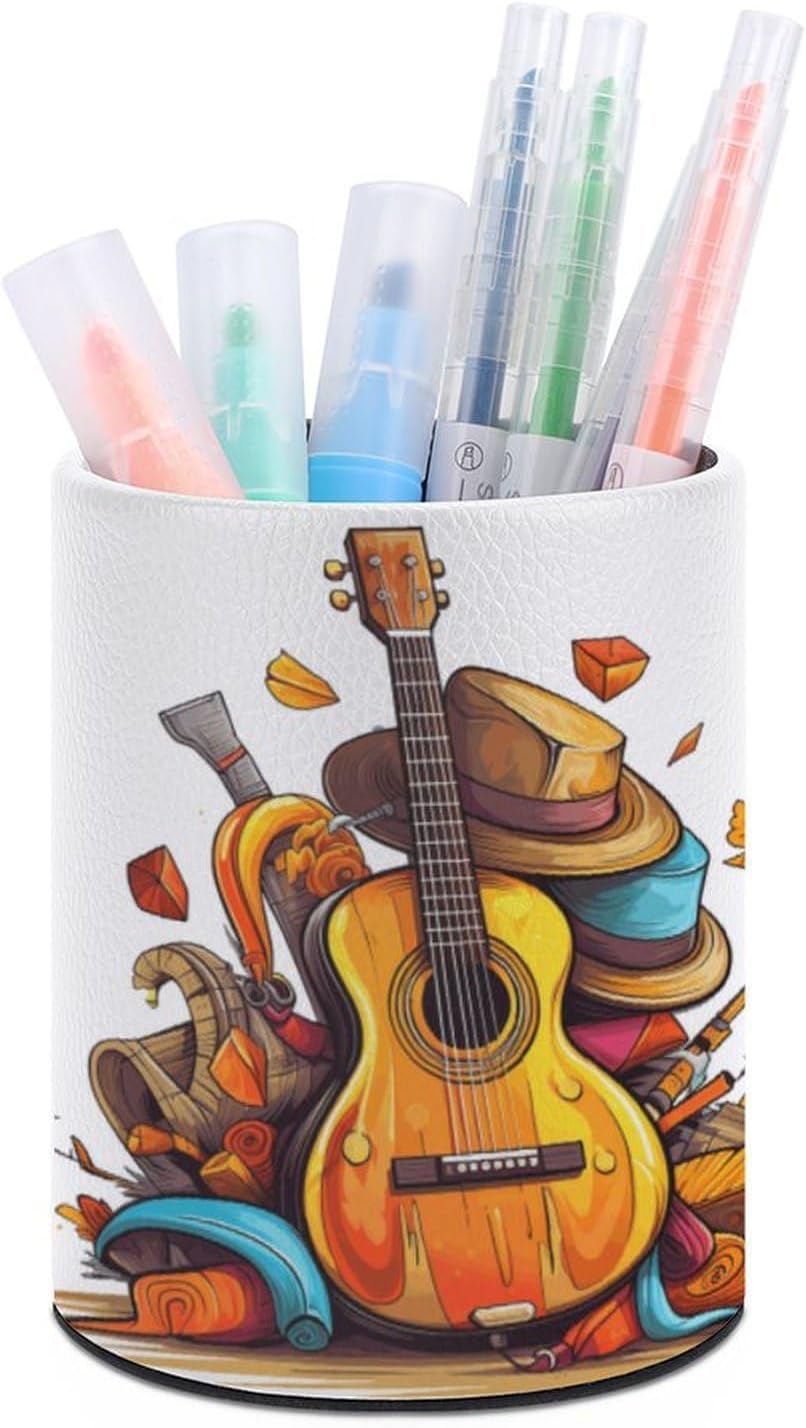 Round Funny Cartoon Hats Guitar Pen Holder for Home Office Studio Workshop