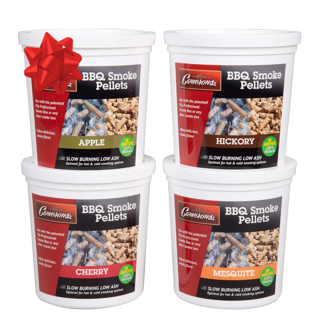 Camerons Smoking BBQ Wood Pellets (Apple, Cherry, Hickory, Mesquite)- 4 Pack of Pints Value Pack - 100% All Natural Kiln Dried Barbecue Wood for Smoker Grill & Pellet Grill Set