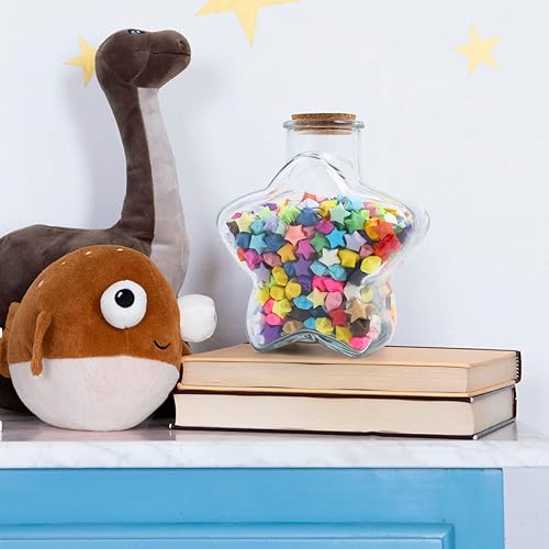 Miniatura 9 de Zerodeko Botellas de cristal con corcho con estrella – Mini botellas de deseos con 540 estrellas de origami y tiras de papel, kit de tarro de