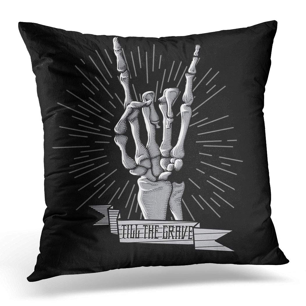 Awowee Cushion Cover 45x45cm/18x18inches Band Rock Roll Skeleton Hand Music Hard Hipster Symbol Home Decor Throw Pillow Cover Square Pillowcase for Bed Sofa