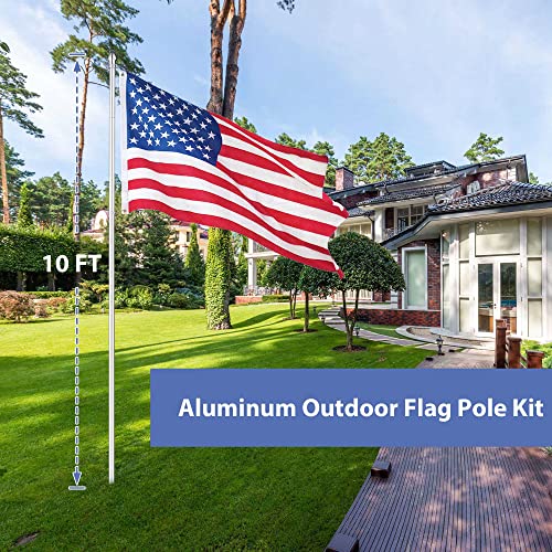 Yeshom 10 Ft Aluminum Outdoor Flag Pole Kit In Ground American Flag Ball Top With Stake #TOP1