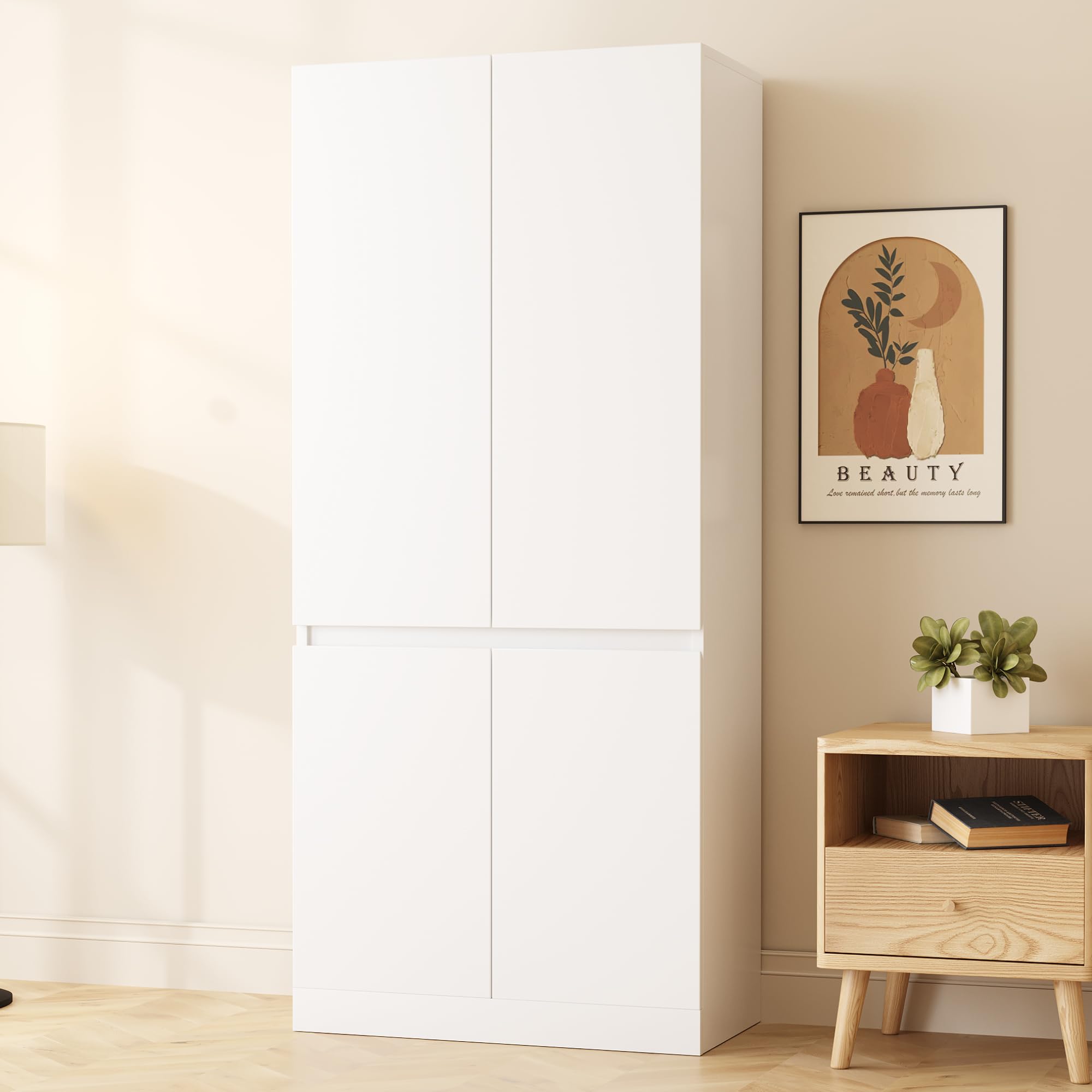 Szafa na ubrania z podwójnymi drzwiami, 70 x 40 x 170 cm, biała, drewno i metal, duże schowki