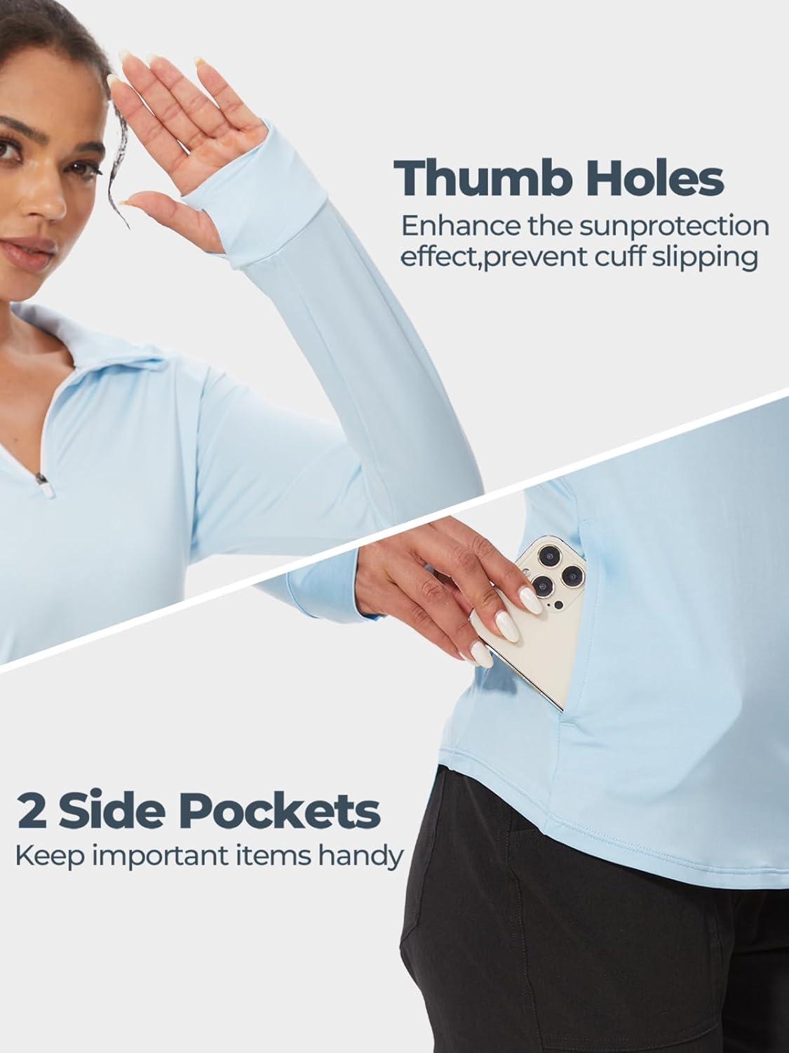 M MOTEEPI Long Sleeve Shirts for Women with Thumb Hole Quick-Dry Womens Golf Shirt Pullover UPF 50+ Ladies Sun Shirts - Image 3