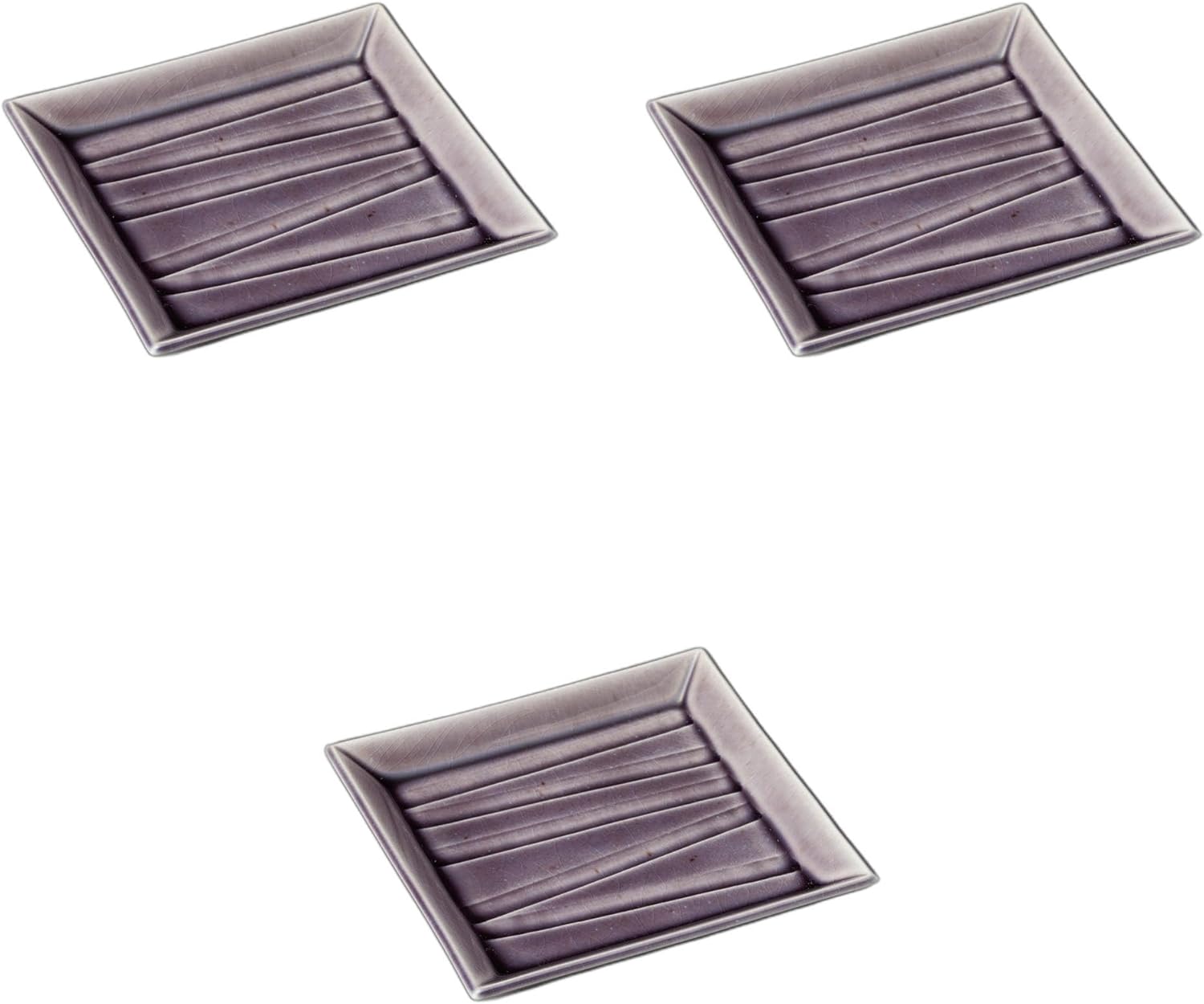 Setomonohonpo 3 Piece Set Penetrating Murasaki Rectangular Shaving Plates, Medium, 5.8 x 5.8 x 0.7 inches (14.8 x 14.8 x 1.7 cm) | Square Plate Porcelain