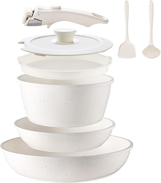 8PCS Ceramic Cookware,Nonstick Ceramic Pan, Removable Handle Pots and Pans Set, Stackable Pan Set, Nonstick Pots and Pans Set Non Stick pot for Home,RV