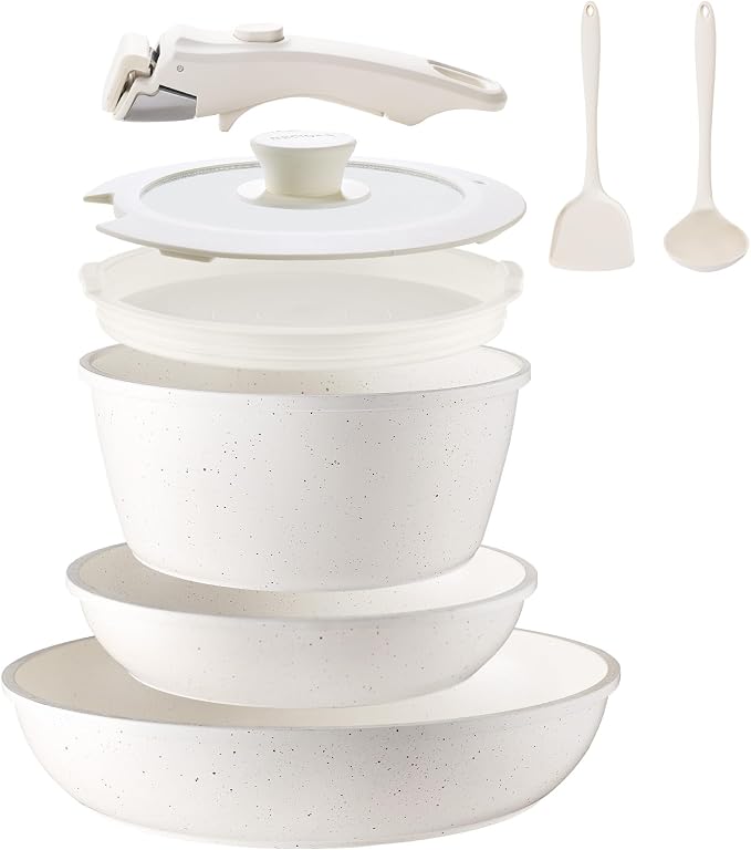8PCS Ceramic Cookware,Nonstick Ceramic Pan, Removable Handle Pots and Pans Set, Stackable Pan Set, Nonstick Pots and Pans Set Non Stick pot for Home,RV