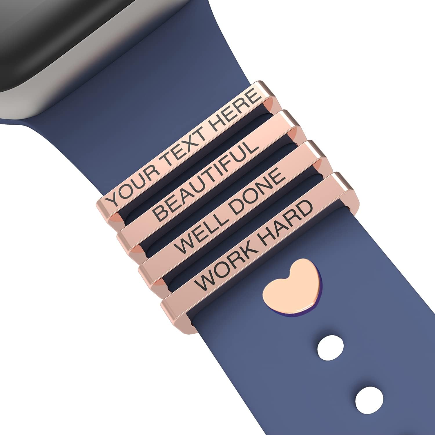 Callancity 5-Pack Custom Personalized Watch Band Charms with Decorative Ring Loops - Compatible with Apple Watch 38mm, 40mm, 42mm, 44mm, 41mm, 45mm