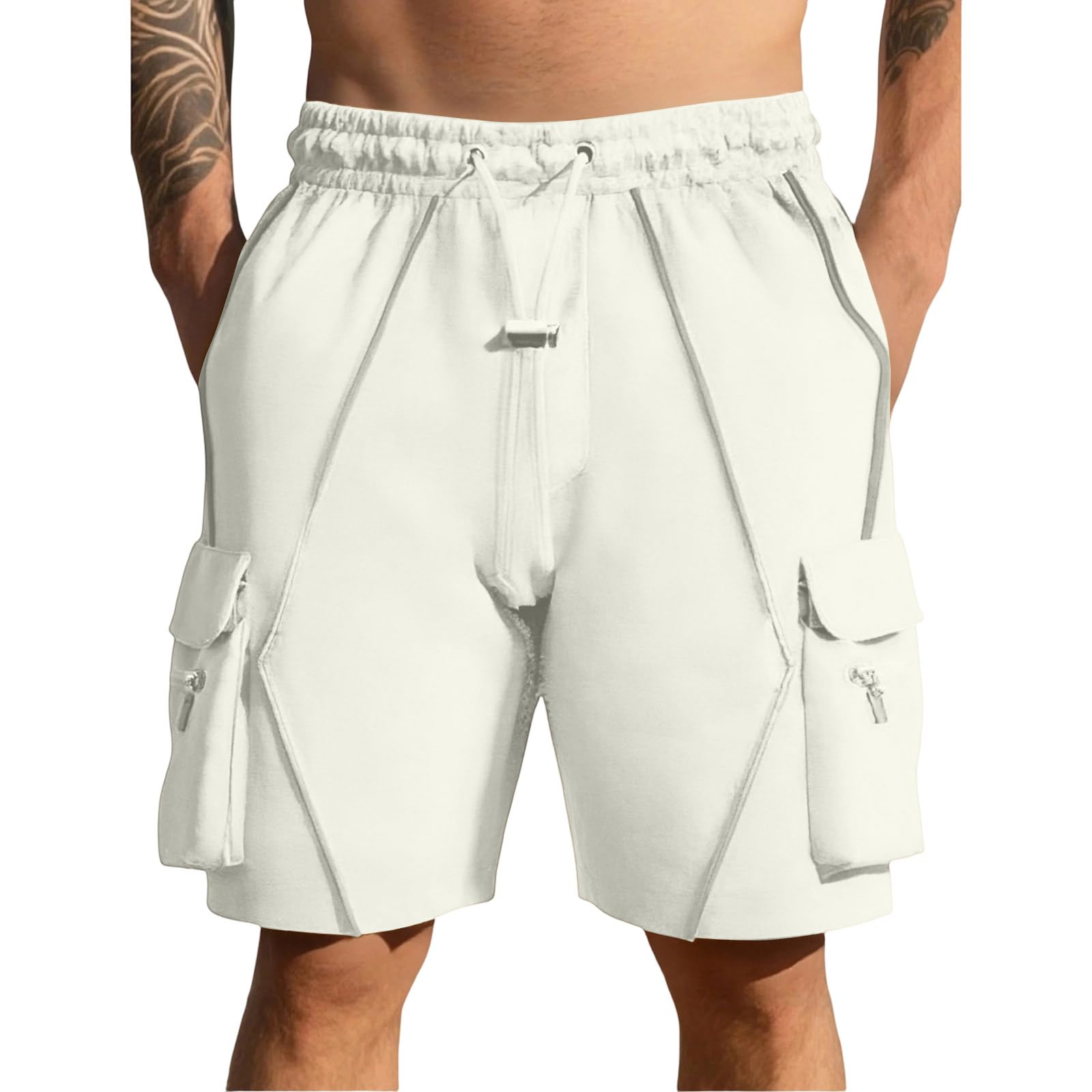 Mens Chino Cargo Shorts Summer Casual Drawstring Running Sports Gym Bermuda Shorts with Multi Pockets Gym Activewear Clothes A36 S-3XL