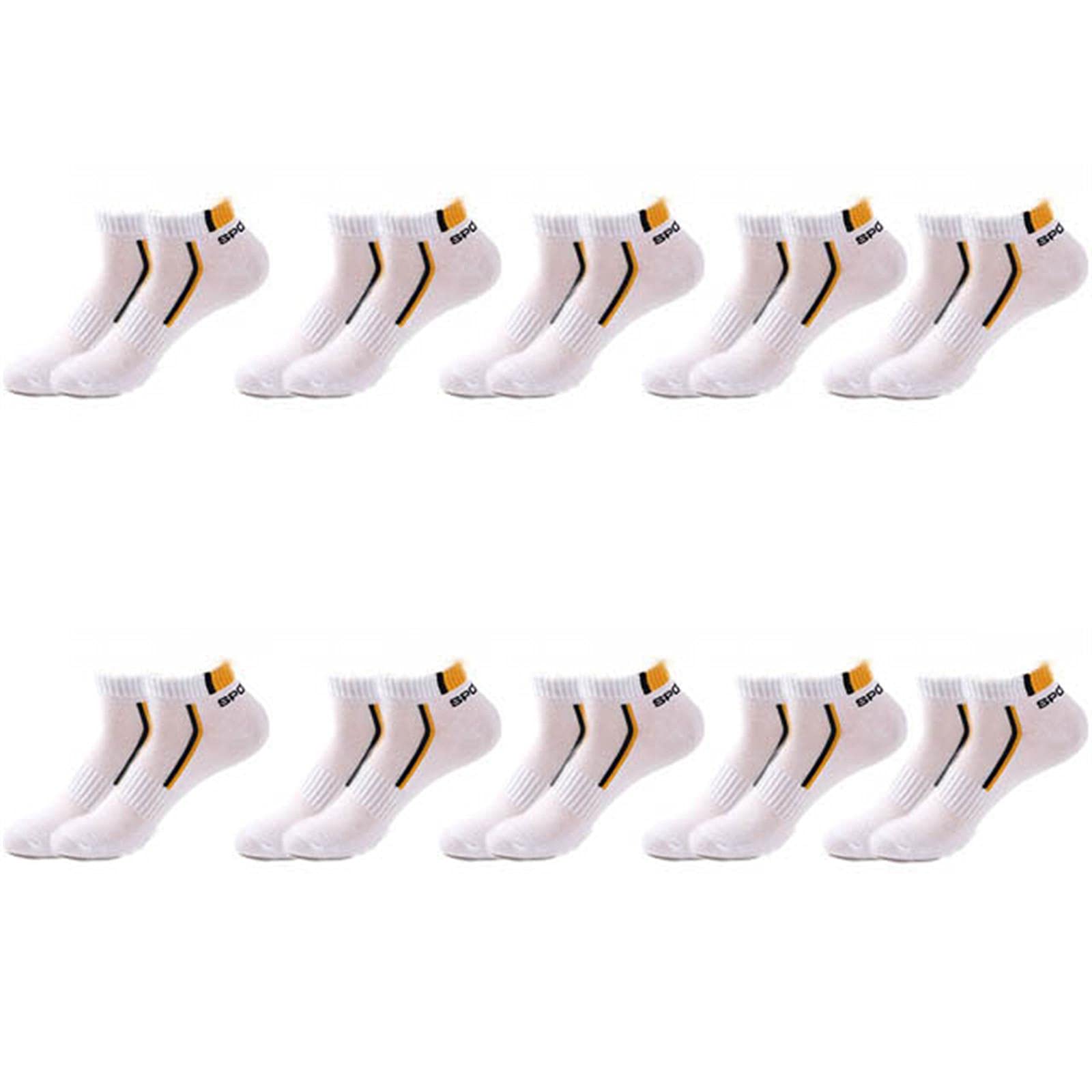 UKKO Calcetines de Hombre 10 Parines Hombres Calcetines De Los Hombres Calcetines De Algodón Transpirables Verano Corte Delgado Tamaño Corto 38-48-10 White Yellow,Plus Szie43-48