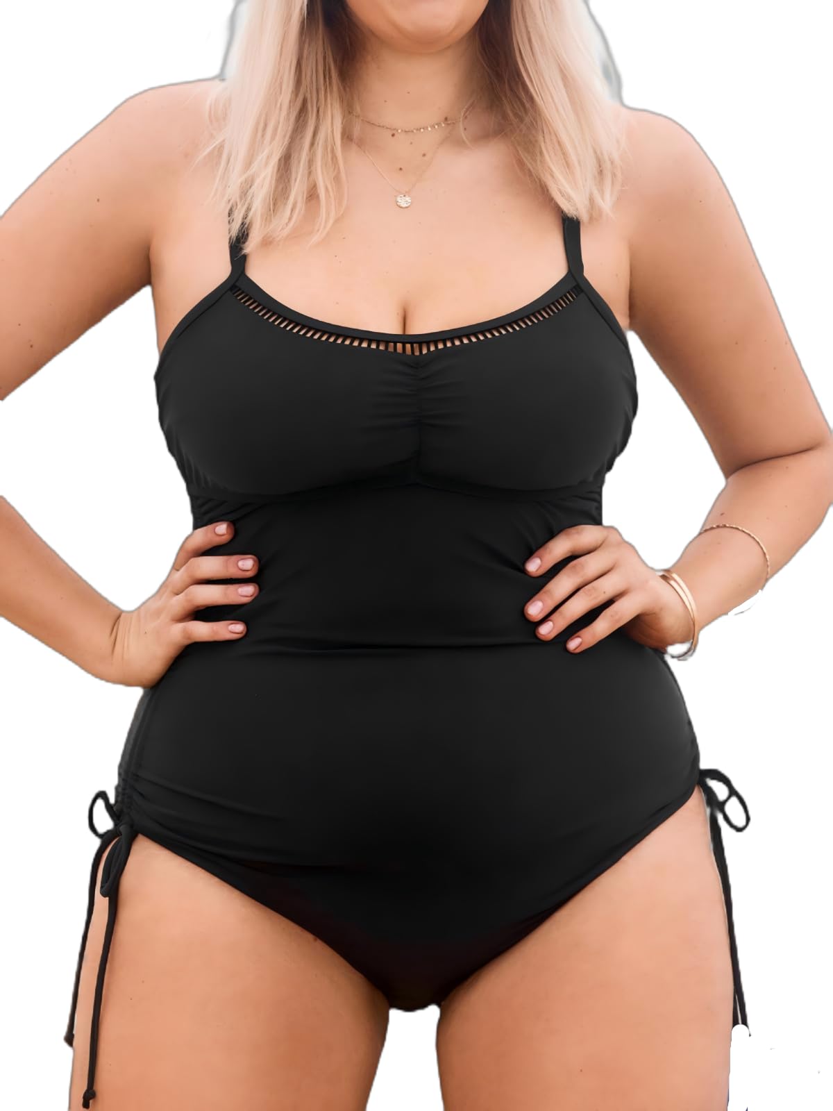 CUPSHE Costume da bagno da donna con scollo a U, con coulisse, taglia unica, costume da bagno