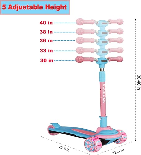 Miniatura 2 de Patinete plegable para niños de 3 a 12 años, 5 alturas ajustables con 3 ruedas de luz LED, actividades al aire libre para niños y niñas, carga