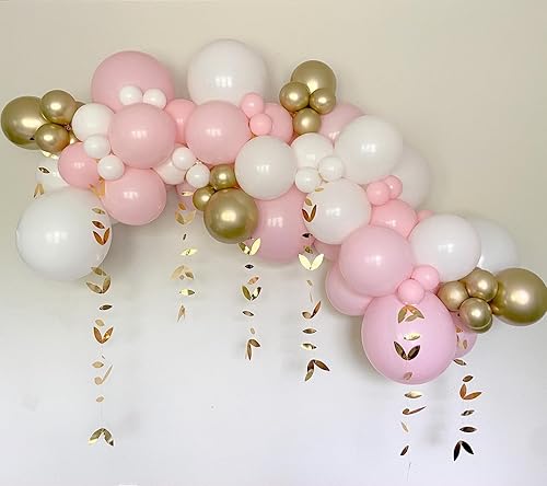 Miniatura 4 de Kit de arco de guirnalda de globos de oro rosa y blanco, 144 piezas de decoraciones de cumpleaños para niñas, globos dorados metálicos rosados y