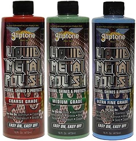 Gliptone Coarse, Medium & Ultra Fine Grade Liquid Metal Polish Bundle (3 Items)