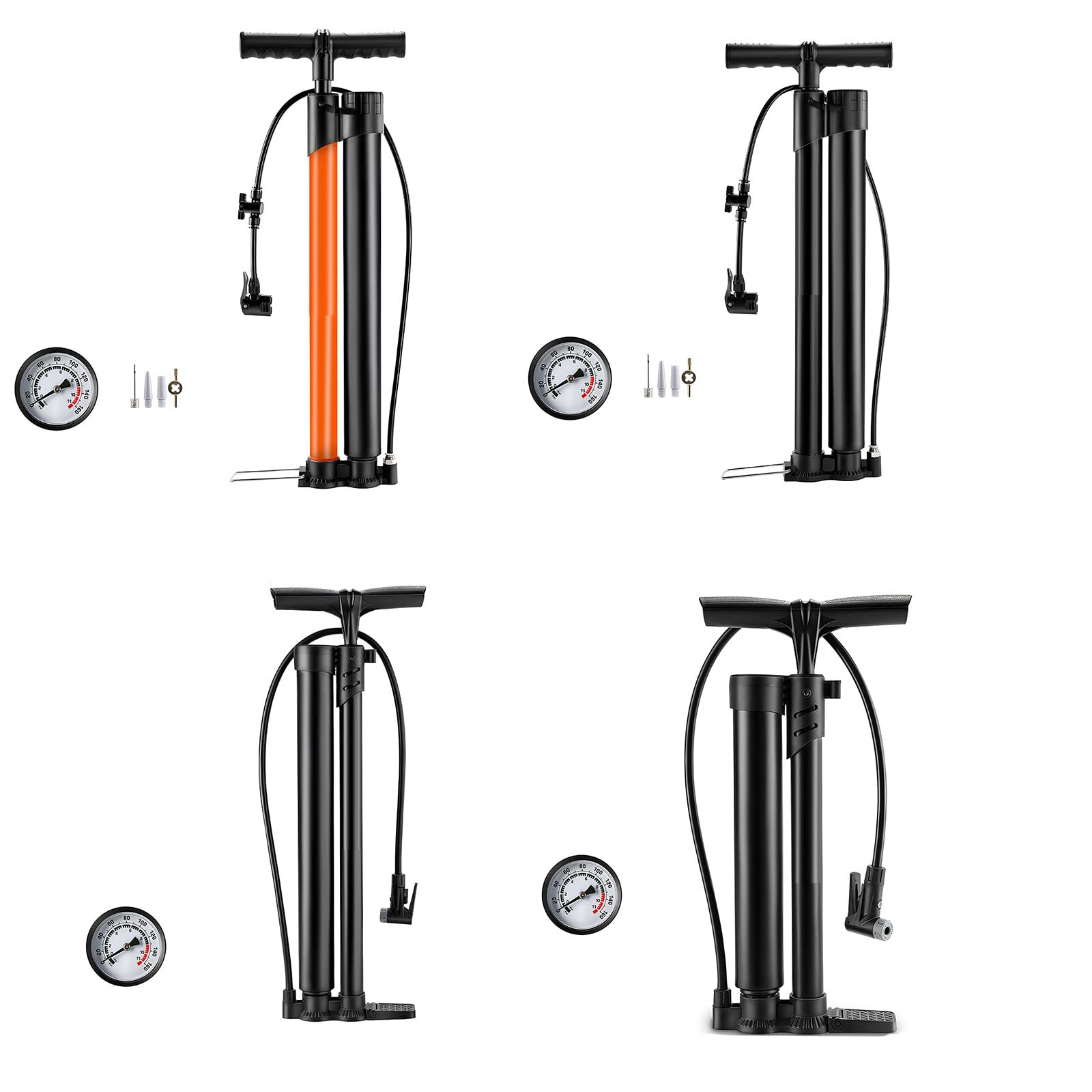 Pompa da terra per bicicletta con manometro, pompa ad aria manuale, gonfiatore per pneumatici da bicicletta, mountain bike, palloni sportivi, pompa ad aria manuale