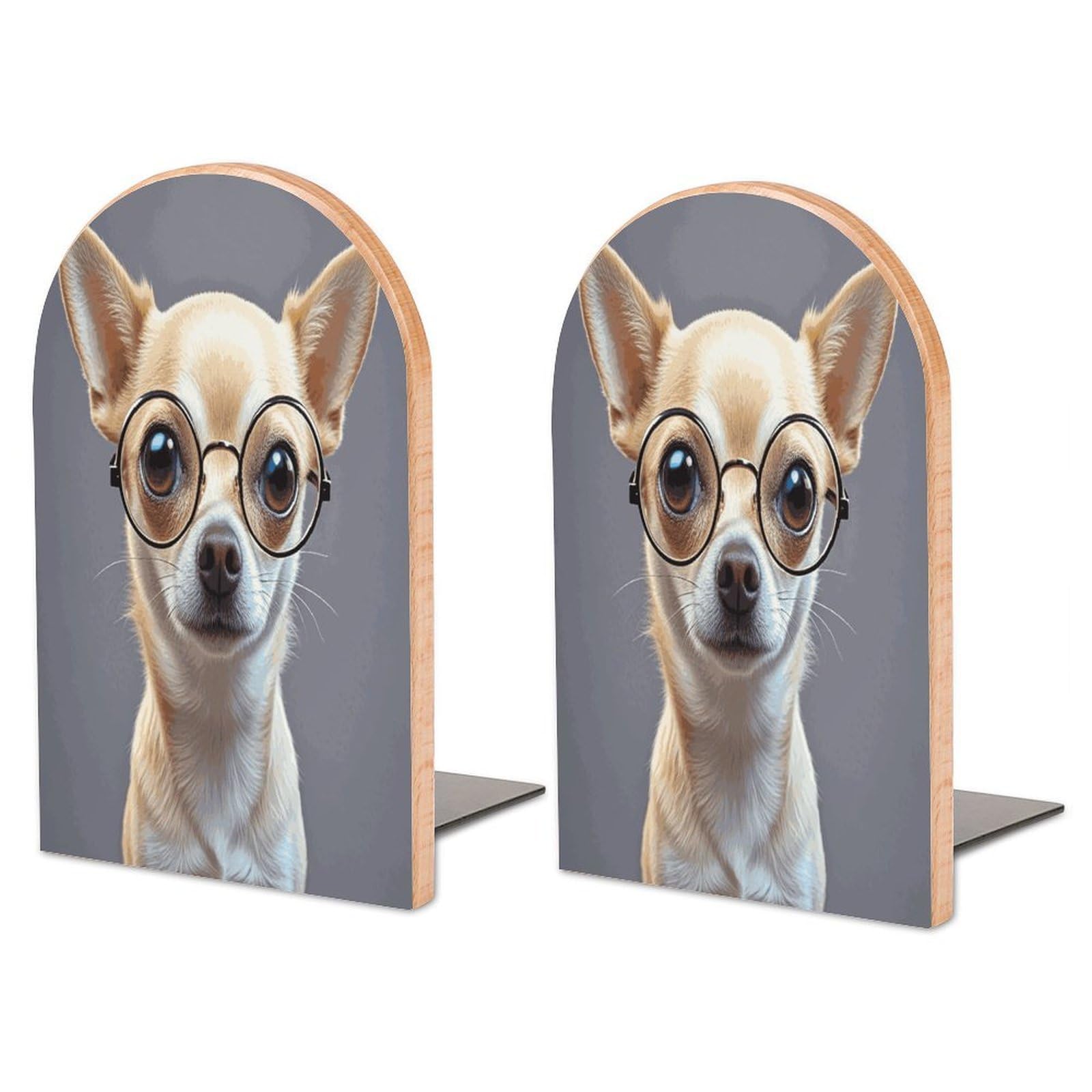 Sujetalibros de metal antideslizante chihuahua de madera, soporte para evitar caída de libros