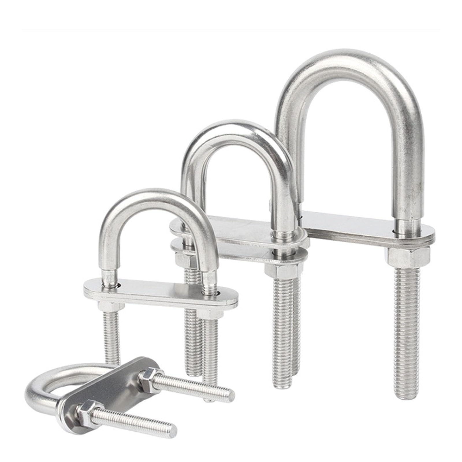 4 pernos en forma de U, M5 M6 M8 M10 M12 304 de acero inoxidable redondos en U con tuercas y placas para remolque de barco
