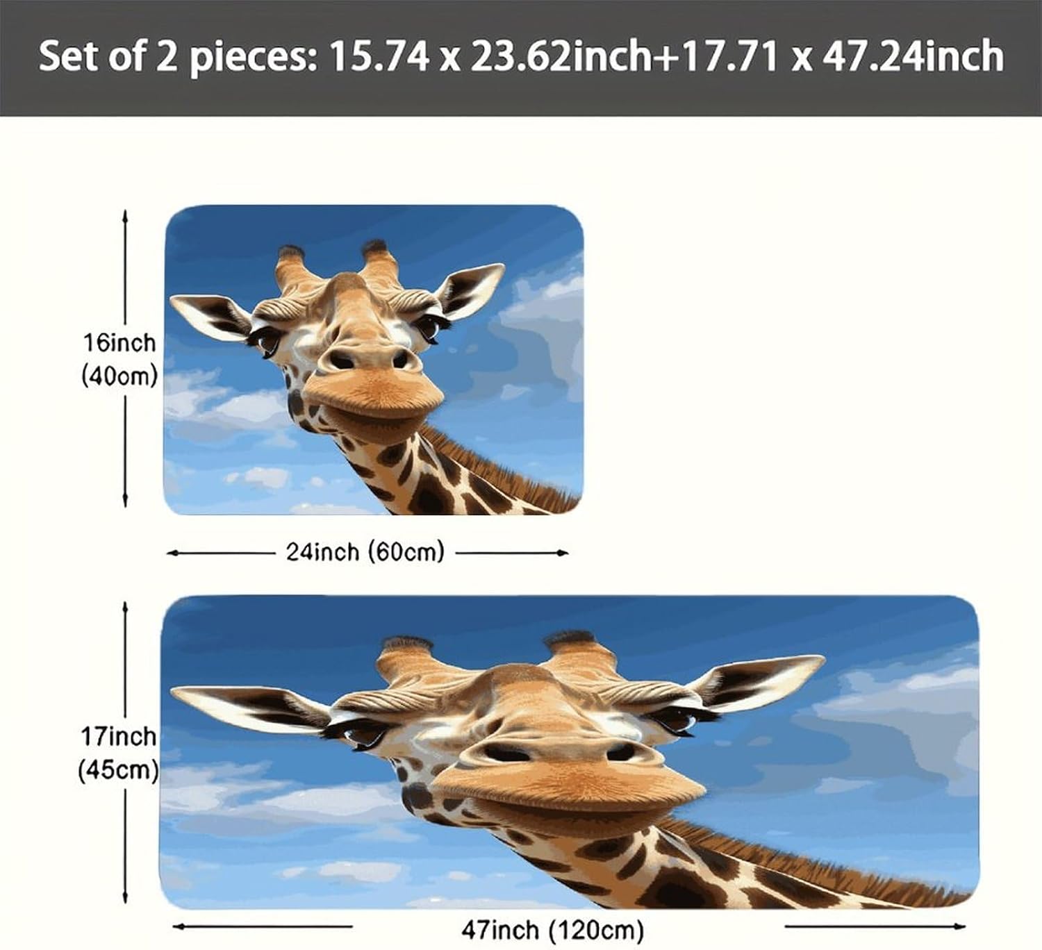 Funny Giraffe Kitchen Mats with 2PCS Non-Slip Washable,Kitchen Rug Heavy Duty Durable, Floor Mats for Kitchen,Office,Sink,Laundry