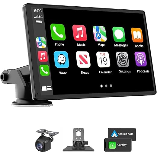Carplay Screen for Car, 7'' Wireless CarPlay & Android Auto- Upgrade Portable Touchscreen with Bluetooth, Mirror Link, Voice Control, Hands-Free Calling Car Play Screen Stereo for All Vehicles