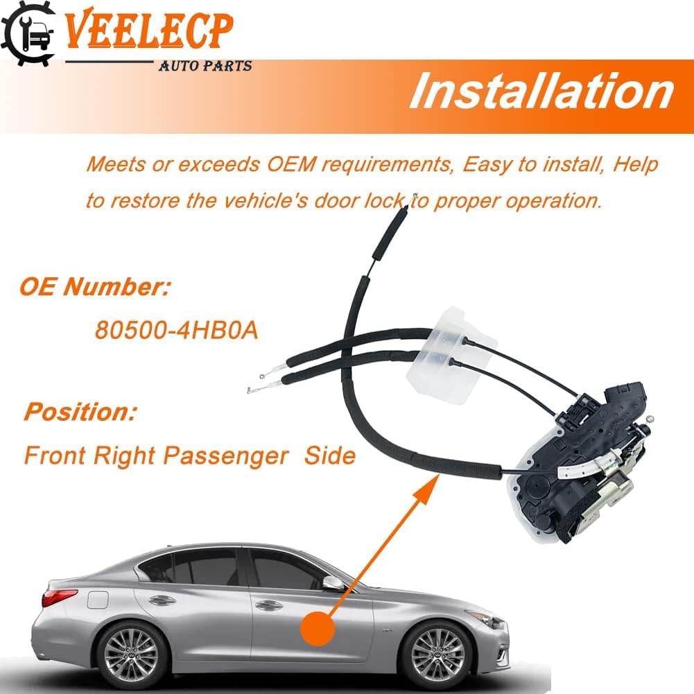 Front Right Door Lock Actuator Compatible with Q50 2014 2015 2016 2017 2018 2019 2020 2021 2022 2023 Passenger Side Door Latch Assembly