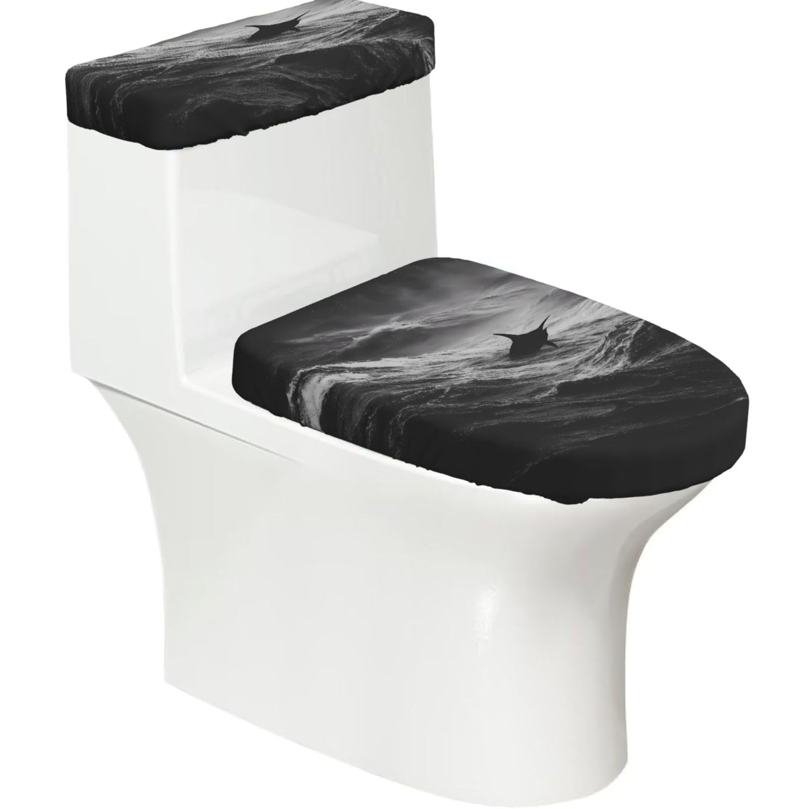 Colorless Ocean 2-Piece Toilet Seat Cover Set with Tank Lid - Elastic for U-Shape & Elongated - Bathroom Decor