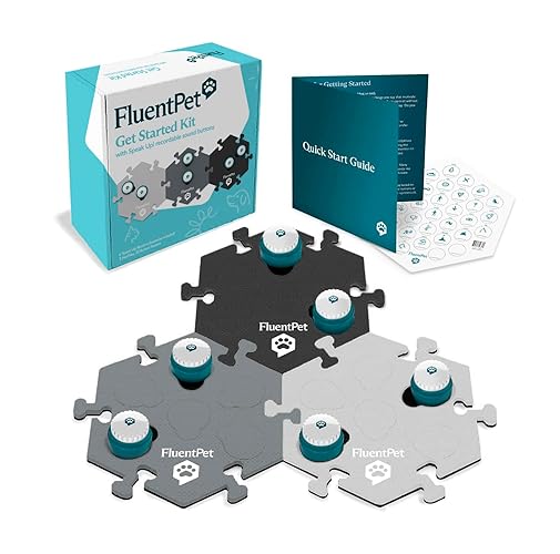 FluentPet Speak Up! Get Started Kit with Clearer Upward-Facing Sound - 6 Recordable Buttons for Dogs & 3 Grey HexTiles | Dog & Cat Communication Buttons Set | with Batteries - 6 Buttons + 3 HexTiles (Grey)
