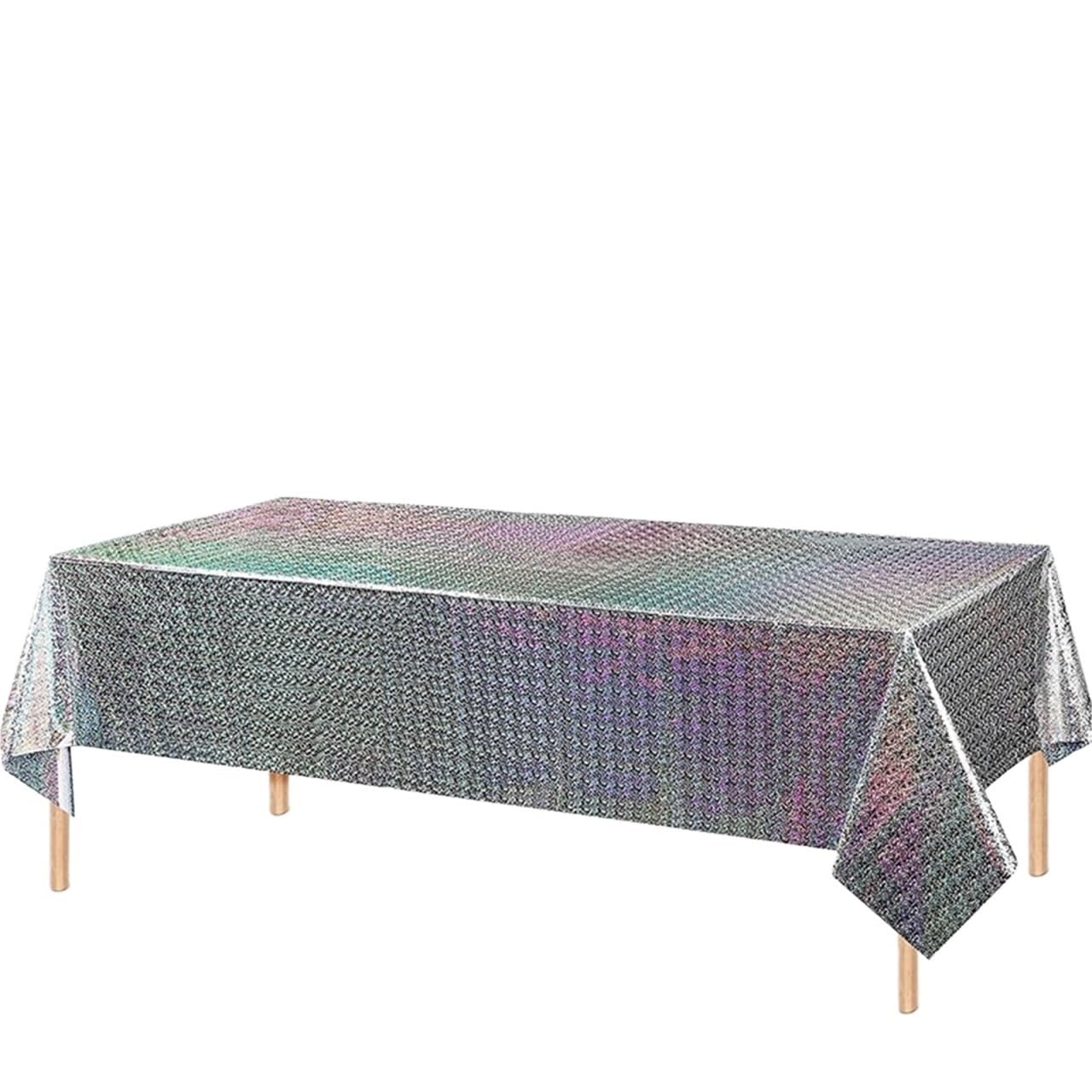 Disco Table Runner 137x274cm Glitter Aluminum Foil Tablecloth Wedding Birthday Party Decorations Rectangular Waterproof(Silver)