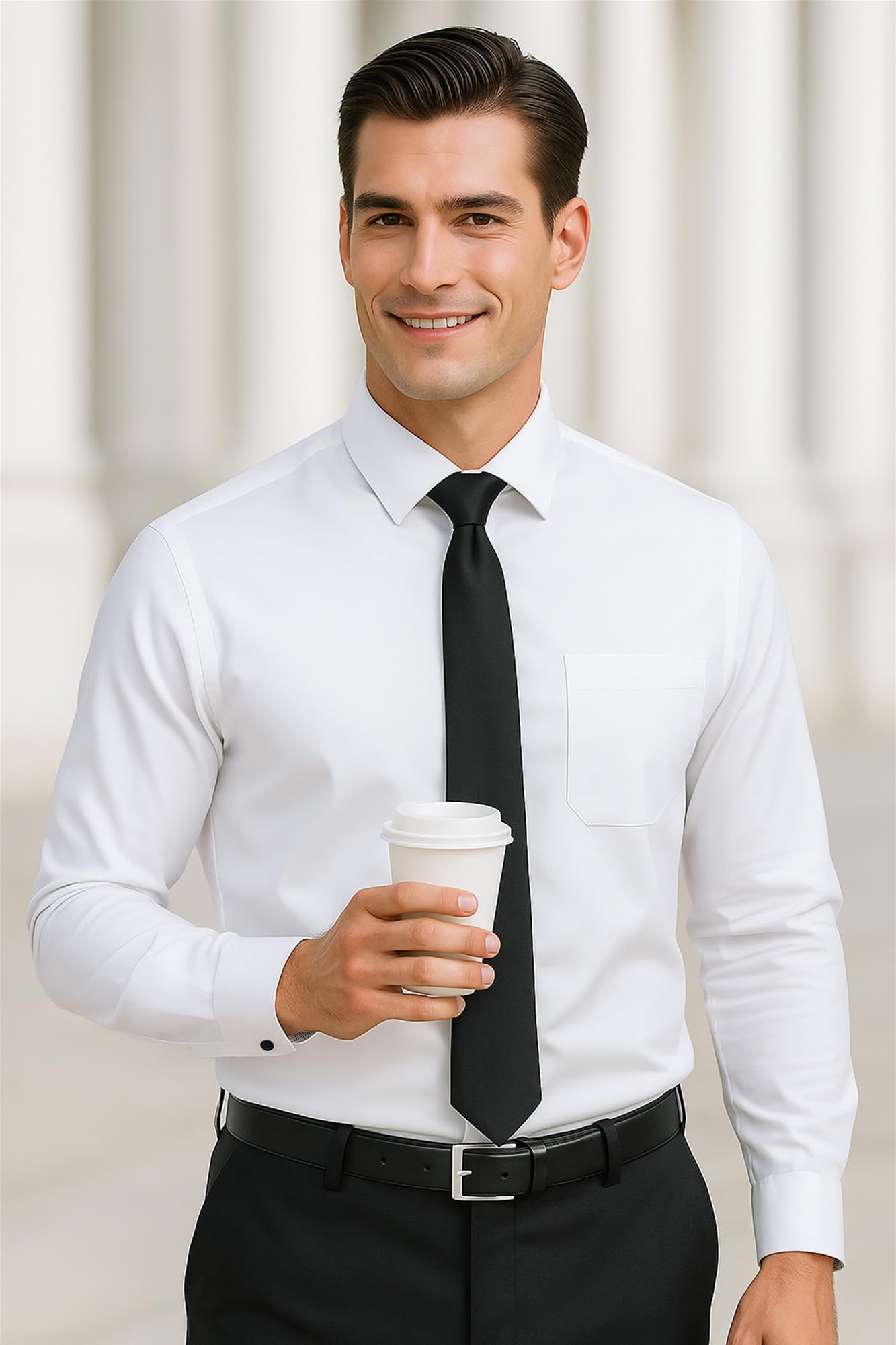 KOSMEEU Camicia Uomo Manica Lunga Shirts Collo Coreana Slim Fit Camicie Bianca Nero per Tempo Libero Facile da Lavare e Stirare Camice Uomo con Tasca
