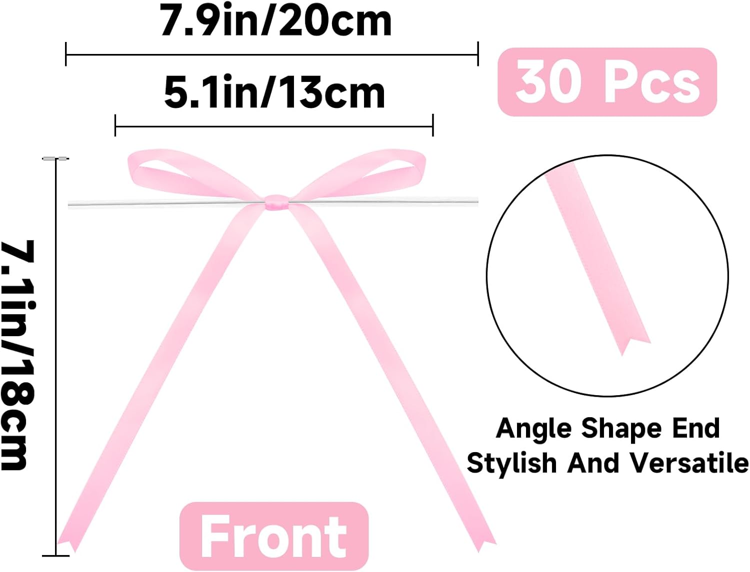 Anwyll Twist Tie Bows 5x7Inch - 30Pcs Premade Pink Gift Bow for Cake Gift WrapBalloon Craft Treat Bag Baby Pink Satin Ribbon Bows for Valentines Day Decor Birthday Party Bridal Shower Wedding Favors - Image 3