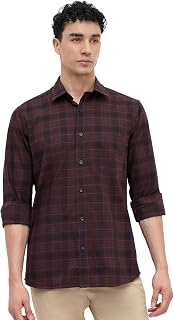 Colorplus Men Regular Fit Checks Pattern Pure Cotton Semicutaway Collar Full Sleeve Casual Shirt