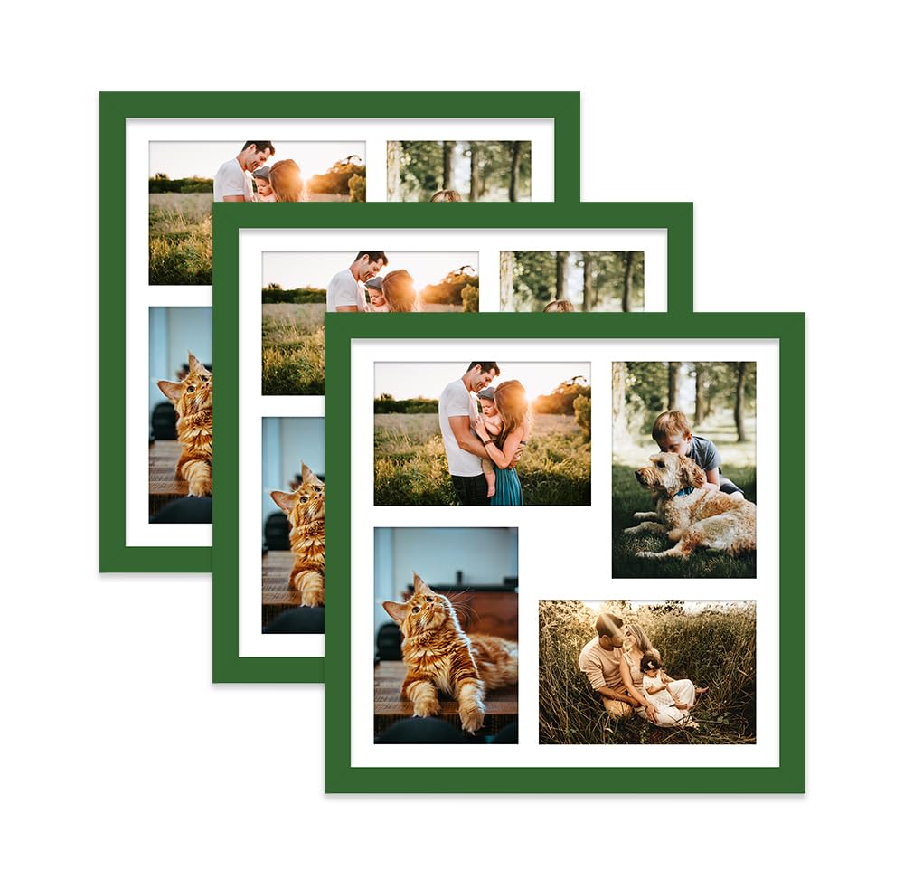 Green Multi Photo Frame - Holds 4 x 6x4 Pictures, Family Collage Picture Frame for Wall Display, 12x12 Frame size, Set of 3