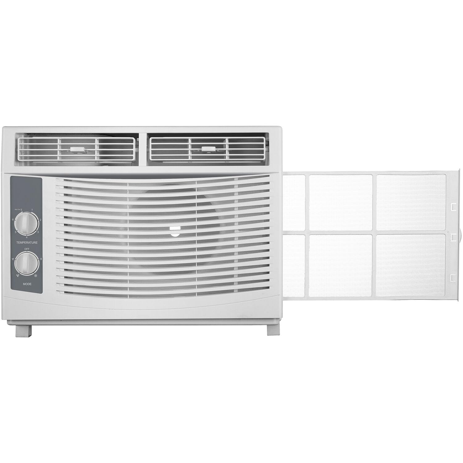 Arctic Wind Window Air Conditioner with the front grille open, revealing the washable air filter.