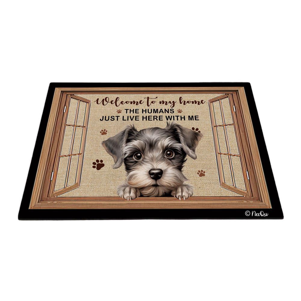 Bienvenido A Mi Casa Perro Schnauzer Miniatura 40X60Cm Alfombra Puerta Cómodo Felpudo De Entrada Fácil De Limpiar Tapete para Puerta para Cuarto Entrada Casa Cocina