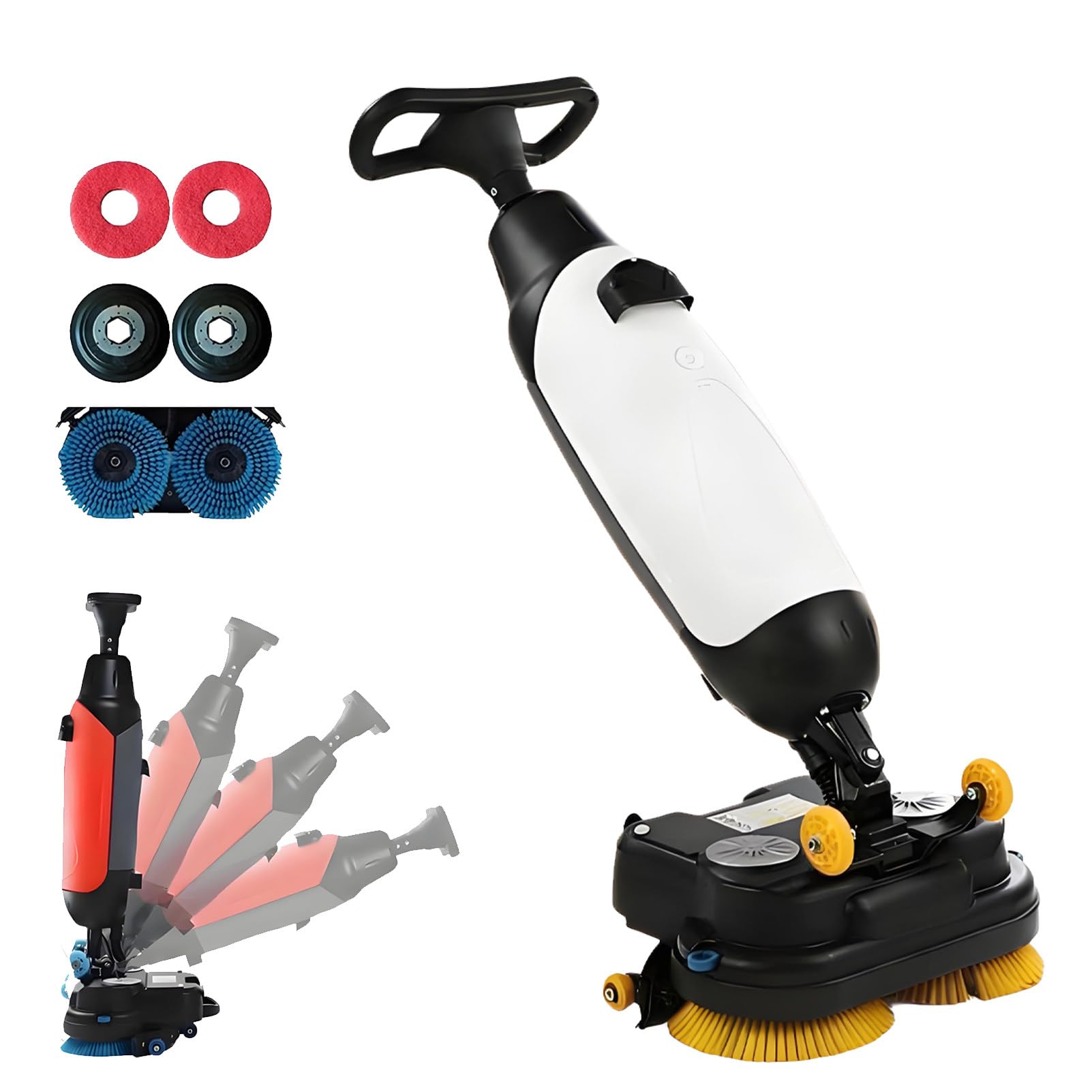 Walk Behind Floor Scrubber Dryer, Commercial Electric Floor Scrubber Tile Polisher, 17" Cleaning Width, Coverage 10764 Sqft/H, for Narrow Spaces Offices Retail Stores Commercial Buildings. White