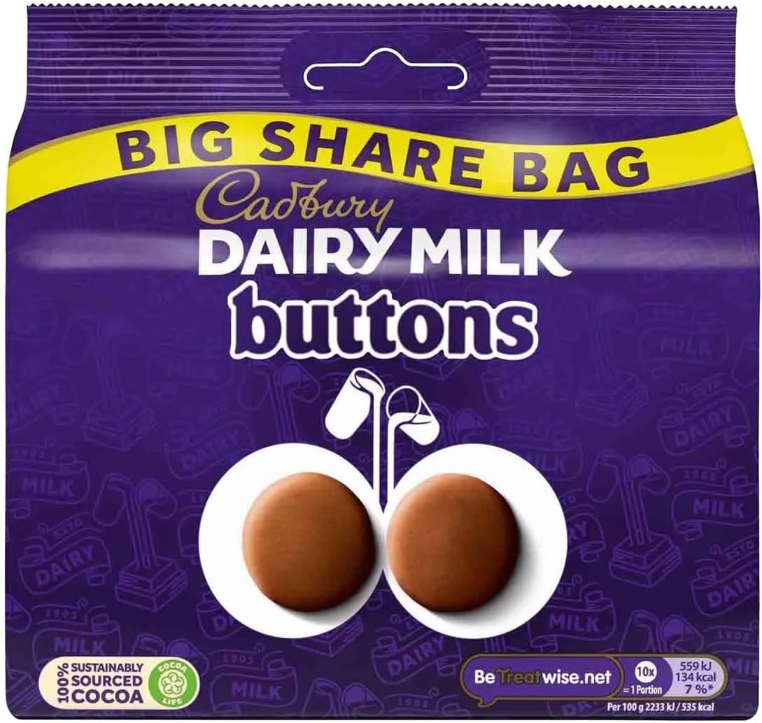 Cadbury Dairy Milk Buttons Bag, Creamy Chocolate Taste, 330 g Sharing Size (Pack of 1)