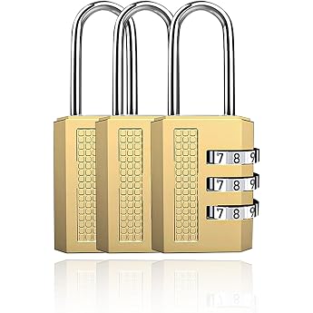 Pack of 3 Padlock Small Zinc Alloy Locker Lock Combination Lock 3 Digit Weatherproof Lock with Combination Code for Suitcase Locker Gym Gold