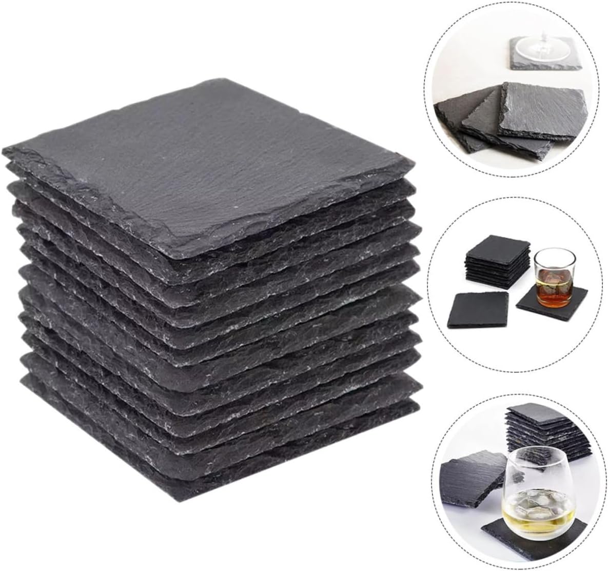 12Pcs Square Rustic Natural Rock Coasters with Non-Slip Grip Heat Resistant Drink Mats for Kitchen Bar Table Protective Cup Pads