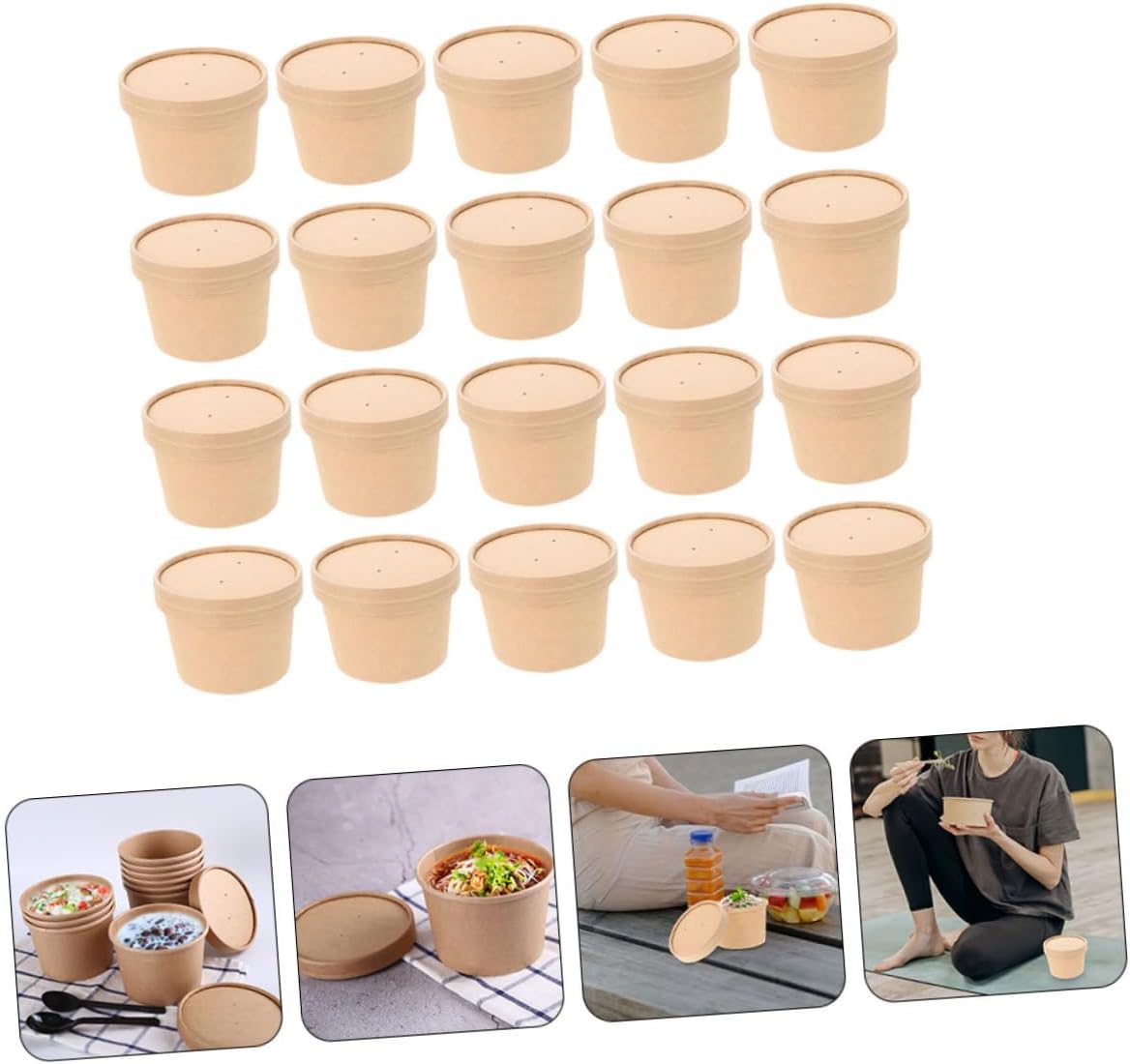 jojofuny 50pcs 8oz Kraft Paper Ice Cream Bowls with Lids Disposable Pudding Cups for Homemade Desserts and Takeout Food Storage