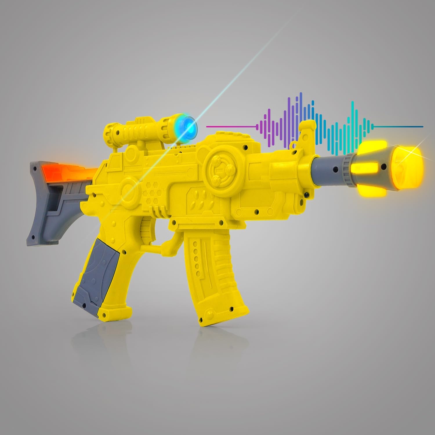 ToyMart Kids Yellow Plastic Musical Vibrating Toy Gun, with Sound, Infrared Laser Light Effects, & Muzzle Movement/Gun Toy for Kids/Musical Toy Gun