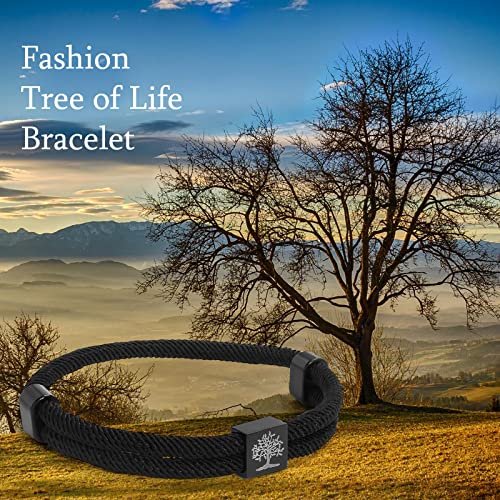 Tempbeau Braided Men Rope Tree Of Life Bracelet - Adjustable Cross Braided Cord Bracelet, Handmade Nautical Navy Marine String Bracelet With Metal Knot, Women Braided Bracelets Gifts #TOP5