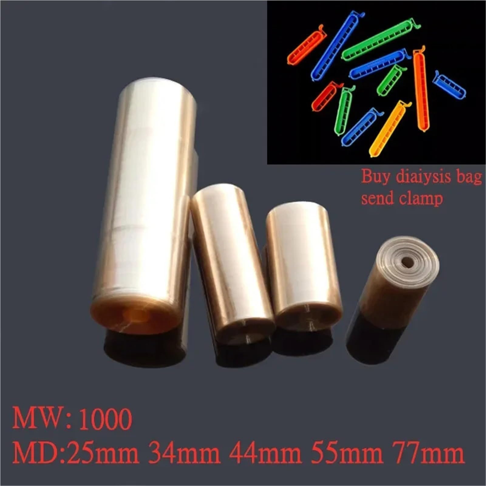 Tubo for sacca for dialisi in cellulosa rigenerata MW1000 da laboratorio da 1 o 5 metri Tubo for dialisi RC MD25/34/44/55/77mm(MD44 5meters)